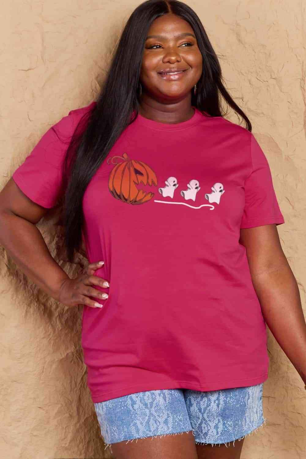 Simply Love Full Size Jack-O'-Lantern Graphic Cotton T-Shirt Women's T-Shirts - Tophatter Daily Deals