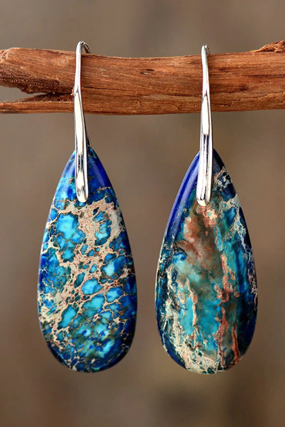 Handmade Teardrop Shape Natural Stone Dangle Earrings Blue Silver One Size Earrings - Tophatter Daily Deals