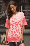 Leopard Round Neck Dropped Shoulder Long Tee Women's T-Shirts - Tophatter Daily Deals