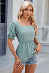 Eyelet Square Neck Short Sleeve T-Shirt Women's T-Shirts - Tophatter Daily Deals