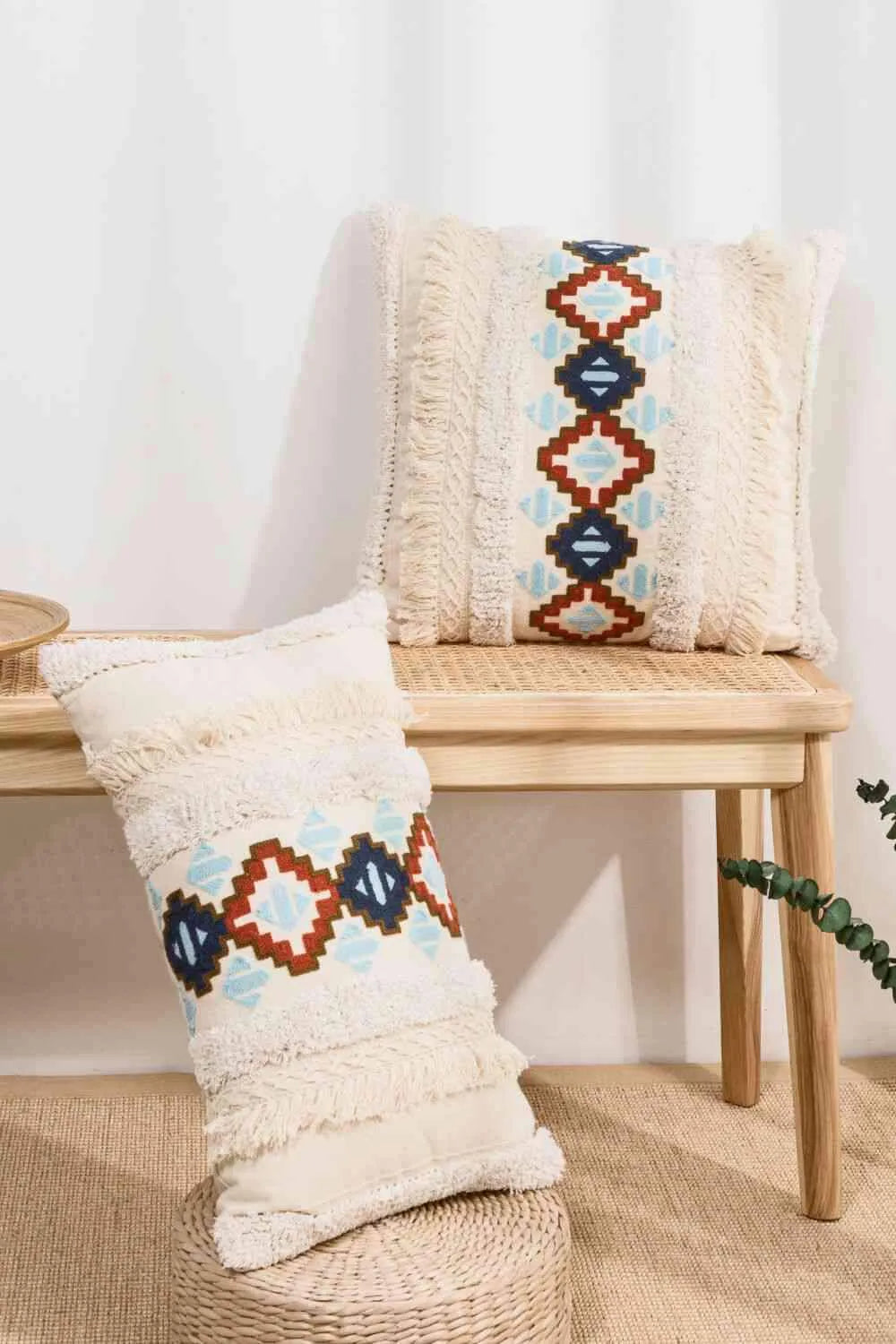 Embroidered Fringe Detail Decorative Throw Pillow Case Decorative Pillowcases - Tophatter Daily Deals
