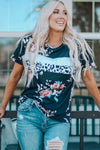 Floral Round Neck Short Sleeve Tee Women's T-Shirts - Tophatter Daily Deals