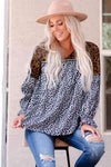 Animal Print Color Block V-Neck Flounce Sleeve Blouse Blouses - Tophatter Daily Deals