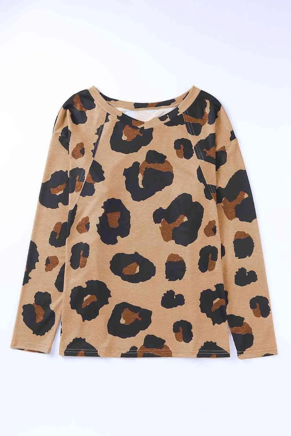 Full Size Leopard Print Round Neck Long Sleeve Tee Women's T-Shirts - Tophatter Daily Deals