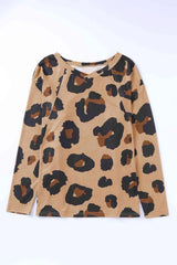 Full Size Leopard Print Round Neck Long Sleeve Tee Women's T-Shirts - Tophatter Daily Deals