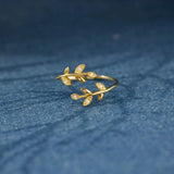 925 Sterling Silver Zircon Leaf Shape Ring Gold One Size Rings - Tophatter Daily Deals