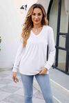 V-Neck Ruched Long Sleeve Blouse White Blouses - Tophatter Daily Deals