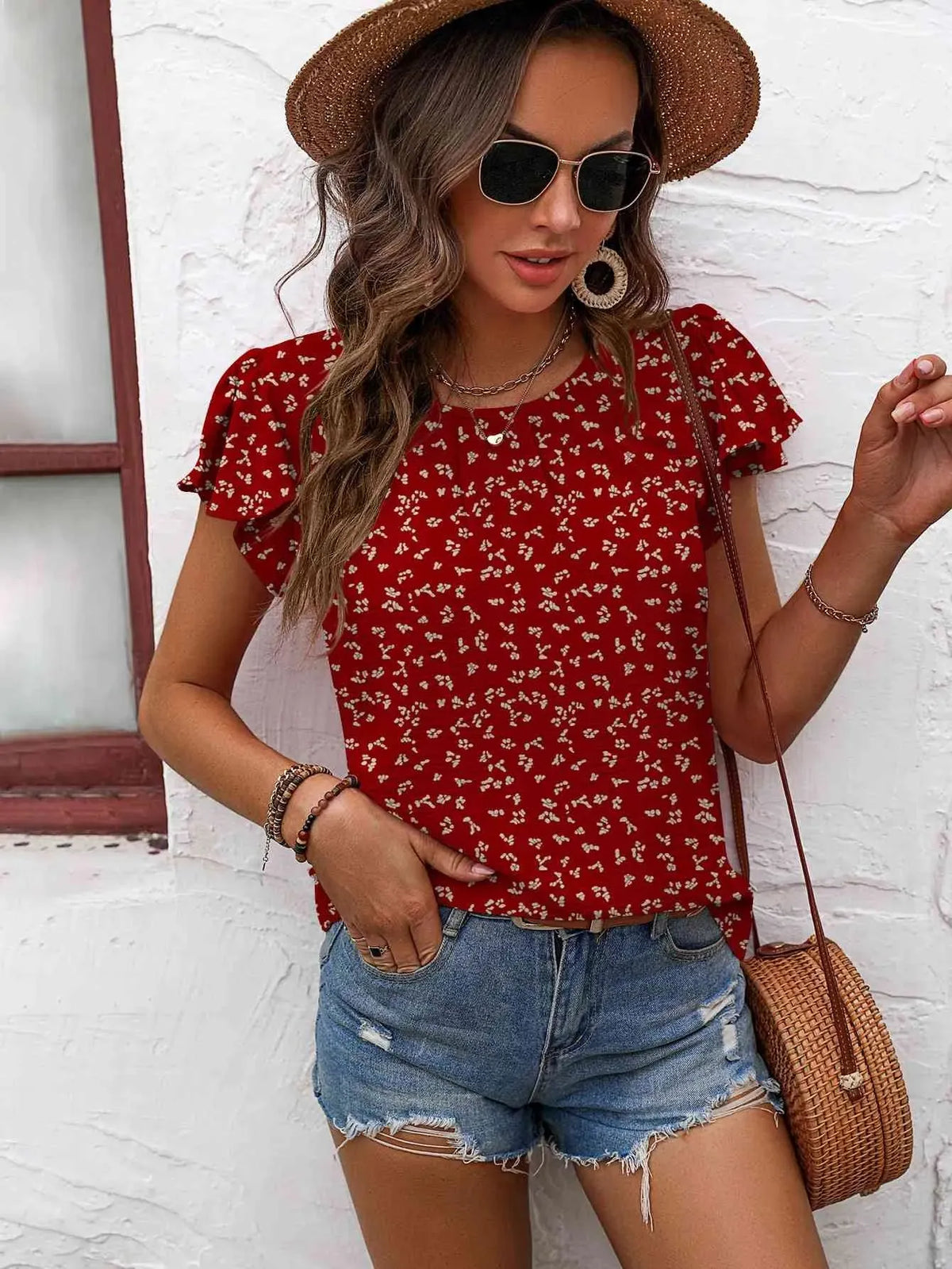 Textured Flutter Sleeve Blouse Blouses - Tophatter Daily Deals