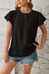 Round Neck Keyhole Cap Sleeve T-Shirt Women's T-Shirts - Tophatter Daily Deals