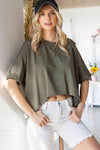 Distressed Asymmetric Hem Cropped Tee Shirt Women's T-Shirts - Tophatter Daily Deals