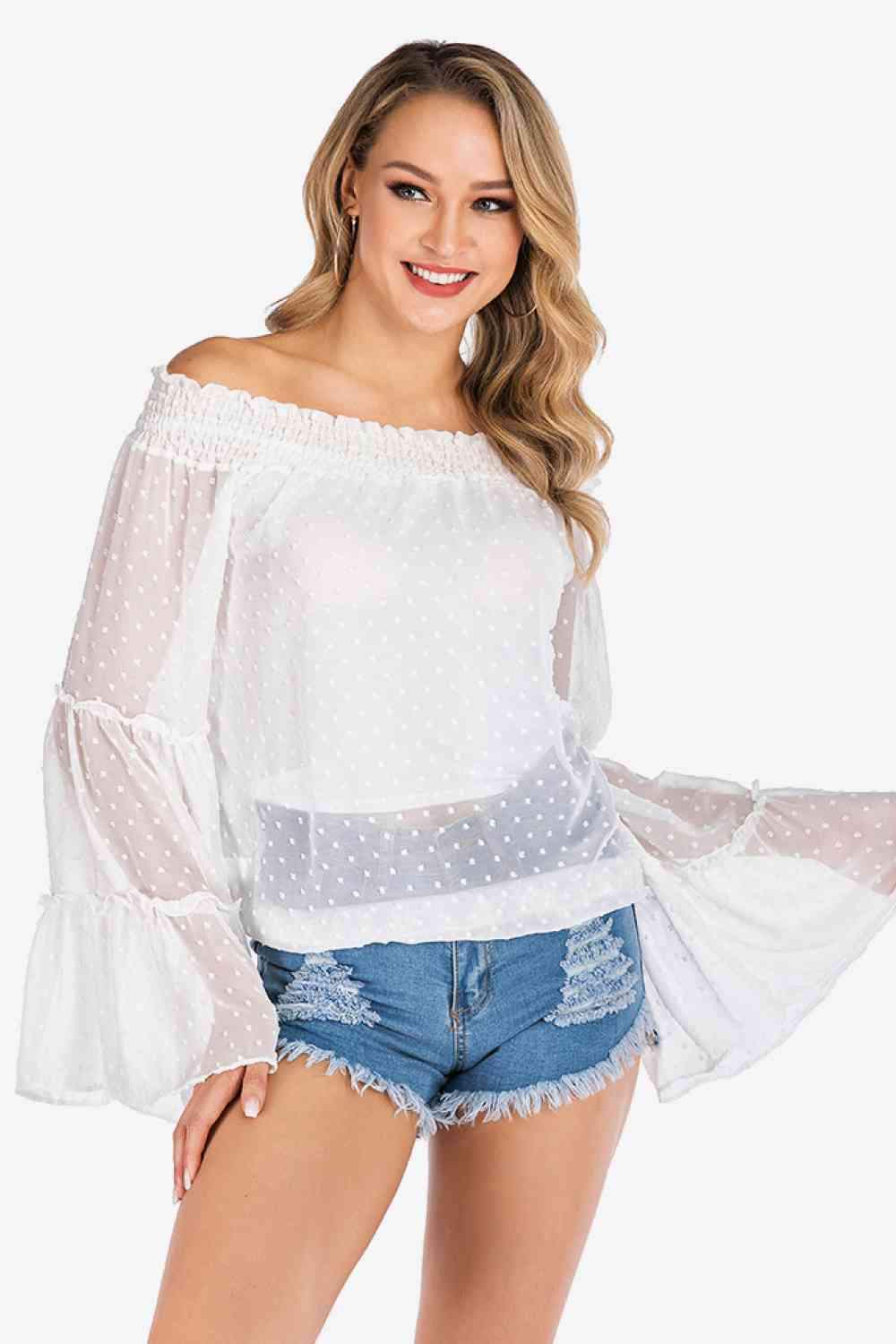 Swiss Dot Off-Shoulder Blouse Blouses - Tophatter Daily Deals