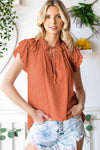 Tie-Neck Flutter Sleeve Blouse Red Orange Blouses - Tophatter Daily Deals