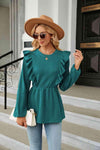 Round Neck Ruffled Peplum Blouse Teal Blouses - Tophatter Daily Deals