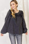 HEYSON Full Size Mineral Wash Smocked Round Neck Blouse Black Blouses - Tophatter Daily Deals