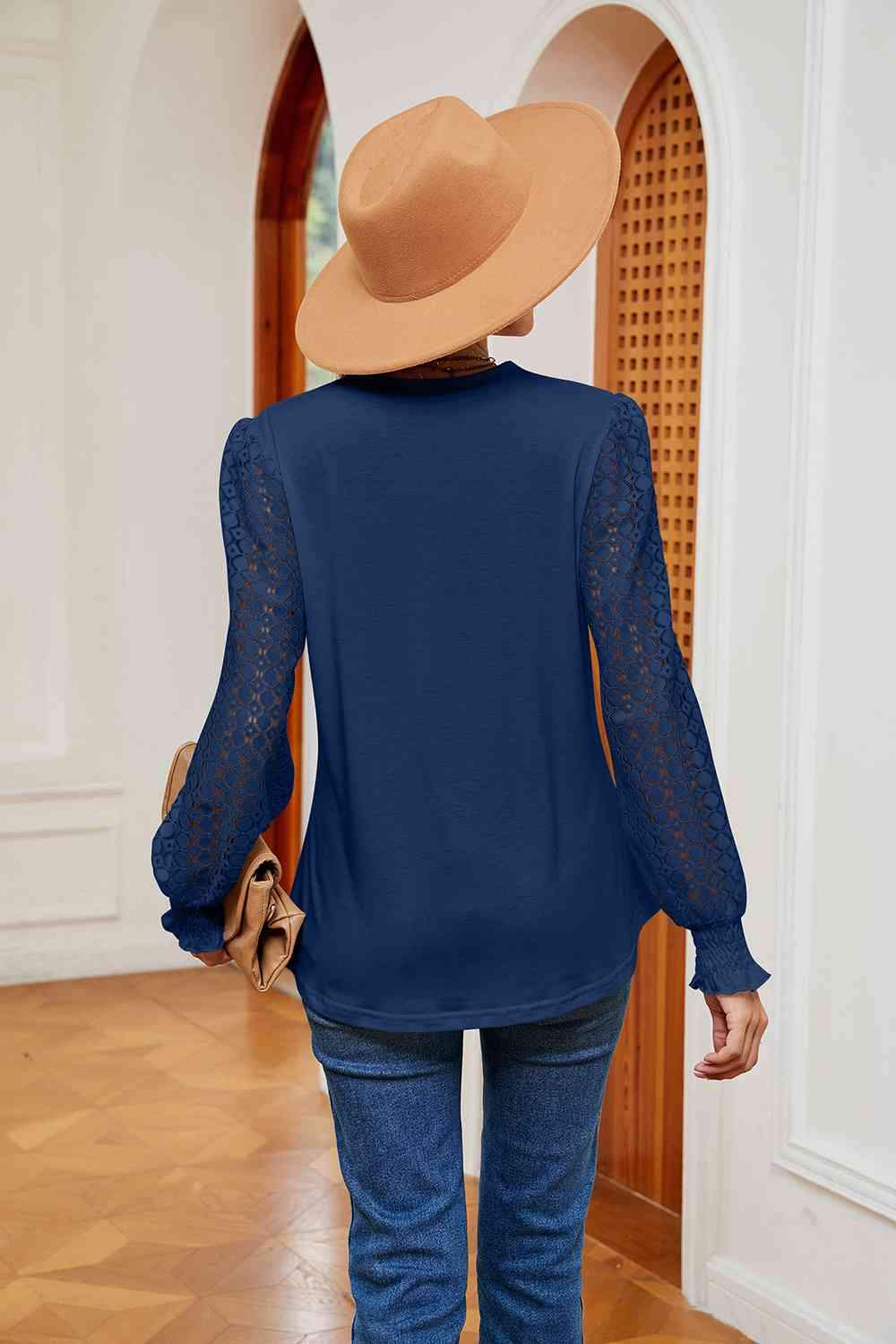 Contrast V-Neck Long Sleeve Blouse Blouses - Tophatter Daily Deals