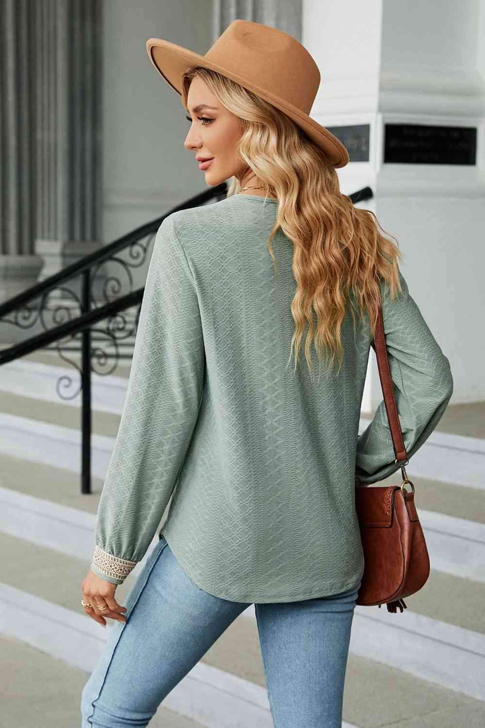 V-Neck Long Sleeve Blouse Blouses - Tophatter Daily Deals