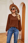 V-Neck Long Sleeve T-Shirt Chestnut Women's T-Shirts - Tophatter Daily Deals