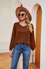 V-Neck Long Sleeve T-Shirt Chestnut Women's T-Shirts - Tophatter Daily Deals