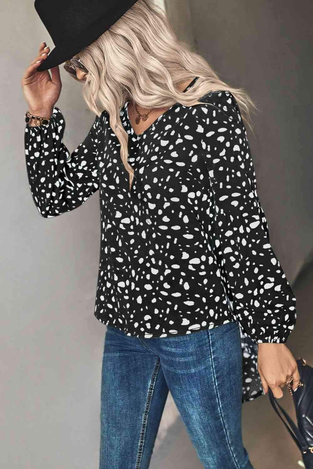 Animal Print V-Neck High-Low Blouse Blouses - Tophatter Daily Deals