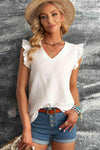 Ruffle Shoulder V-Neck Top White Blouses - Tophatter Daily Deals