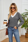 Lace Detailed V Neck Top Women's T-Shirts - Tophatter Daily Deals