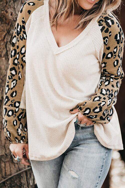 Plus Size Leopard V-Neck Raglan Sleeve Blouse Blouses - Tophatter Daily Deals