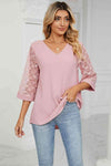 V-Neck Three-Quarter Sleeve Top Women's T-Shirts - Tophatter Daily Deals