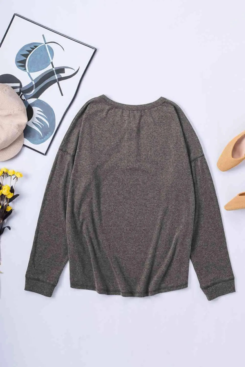 Long Sleeve Henley Top Blouses - Tophatter Daily Deals