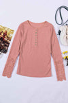 Crochet Lace Hem Sleeve Button Top Pink Blouses - Tophatter Daily Deals