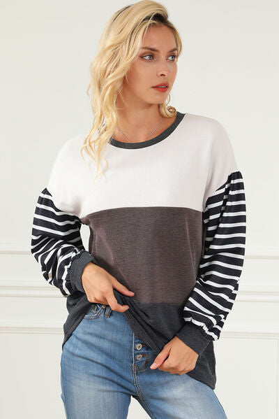 Striped Color Block Dropped Shoulder T-Shirt Women's T-Shirts - Tophatter Daily Deals