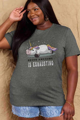 Simply Love Full Size BEING AWESOME IS EXHAUSTING Graphic Cotton Tee Women's T-Shirts - Tophatter Daily Deals
