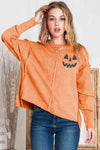 Round Neck Long Sleeve Jack-O'-Lantern Graphic Blouse Pumpkin Blouses - Tophatter Daily Deals