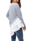 Tiered Contrast Round Neck Long Sleeve T-Shirt Women's T-Shirts - Tophatter Daily Deals