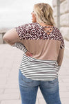 Plus Size Mixed Print Color Block Curved Hem Top Women's T-Shirts - Tophatter Daily Deals