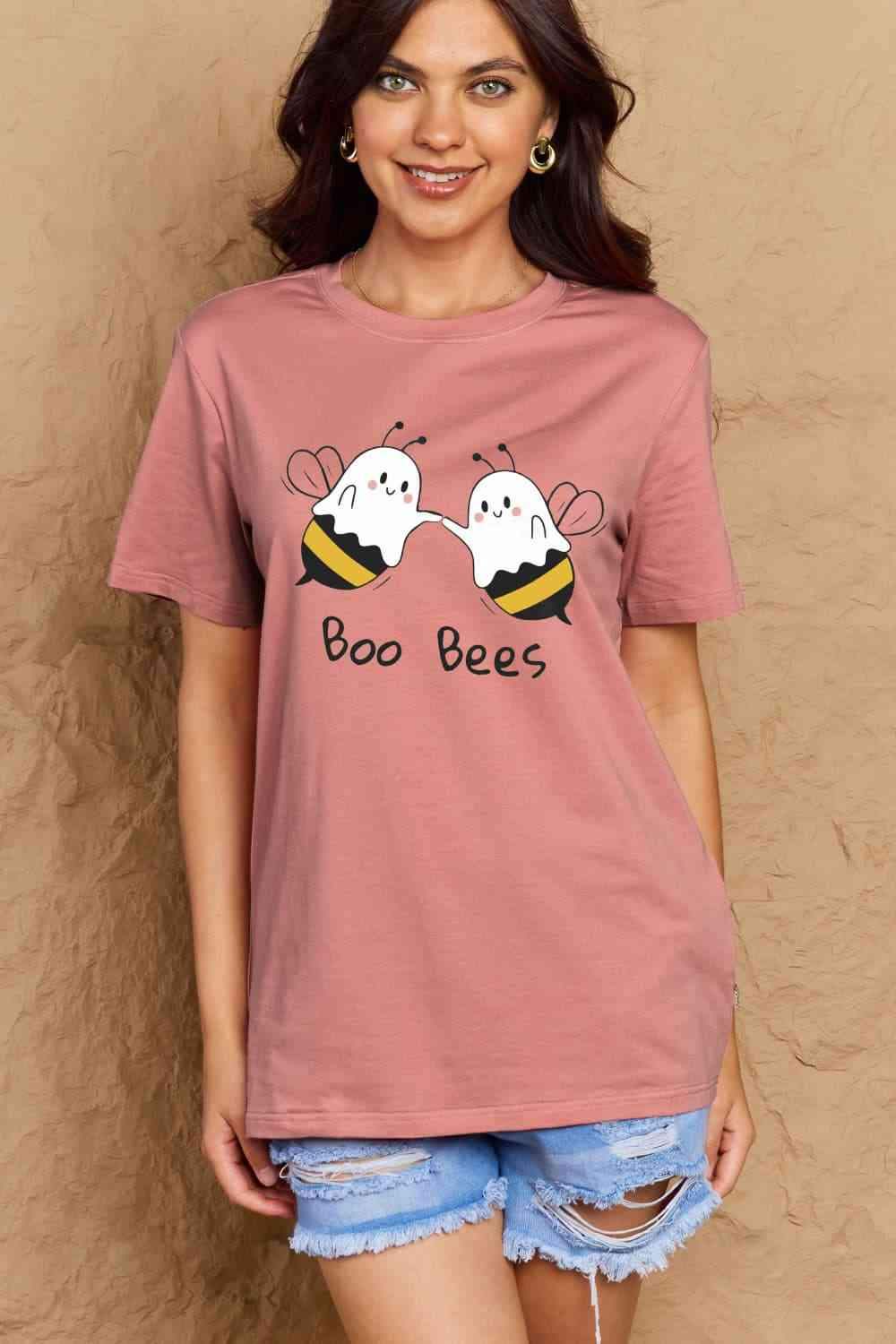 Simply Love Full Size BOO BEES Graphic Cotton T-Shirt Dusty Pink Women's T-Shirts - Tophatter Daily Deals