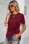 Ruched Round Neck Short Sleeve T-Shirt Women's T-Shirts - Tophatter Daily Deals