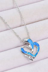 Opal Dolphin Heart Chain-Link Necklace Opal - Tophatter Daily Deals