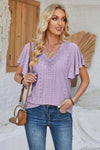 Eyelet Applique V-Neck Cap Sleeve T-Shirt Lavender Women's T-Shirts - Tophatter Daily Deals