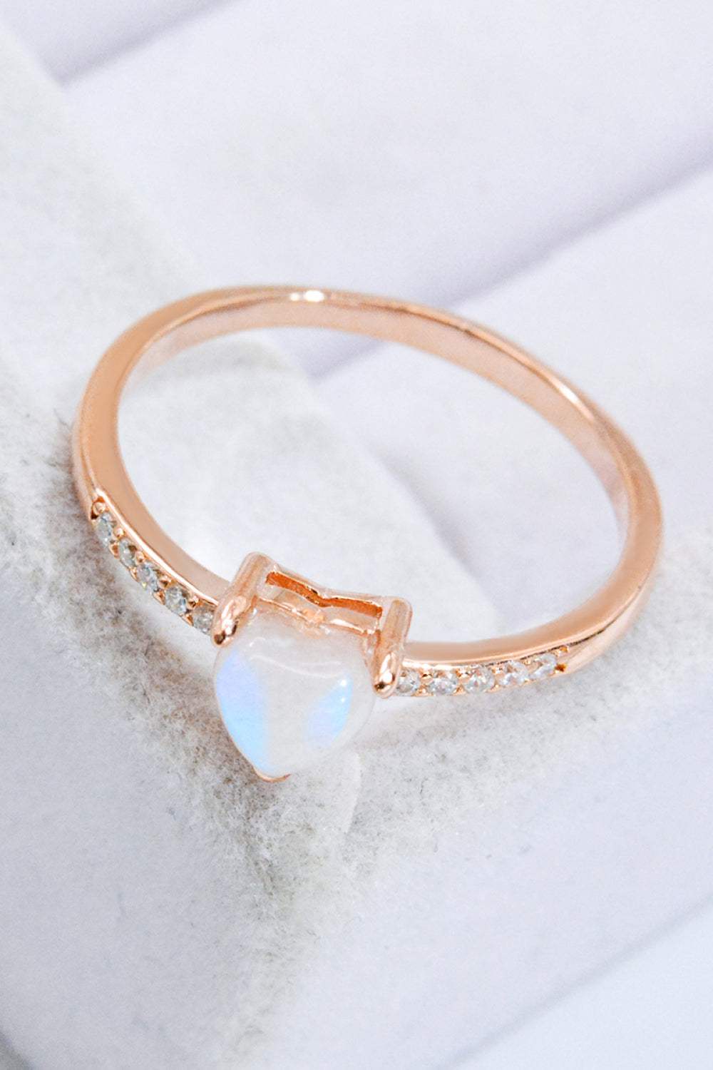 Natural Moonstone Heart 18K Rose Gold-Plated Ring Moonstone - Tophatter Daily Deals