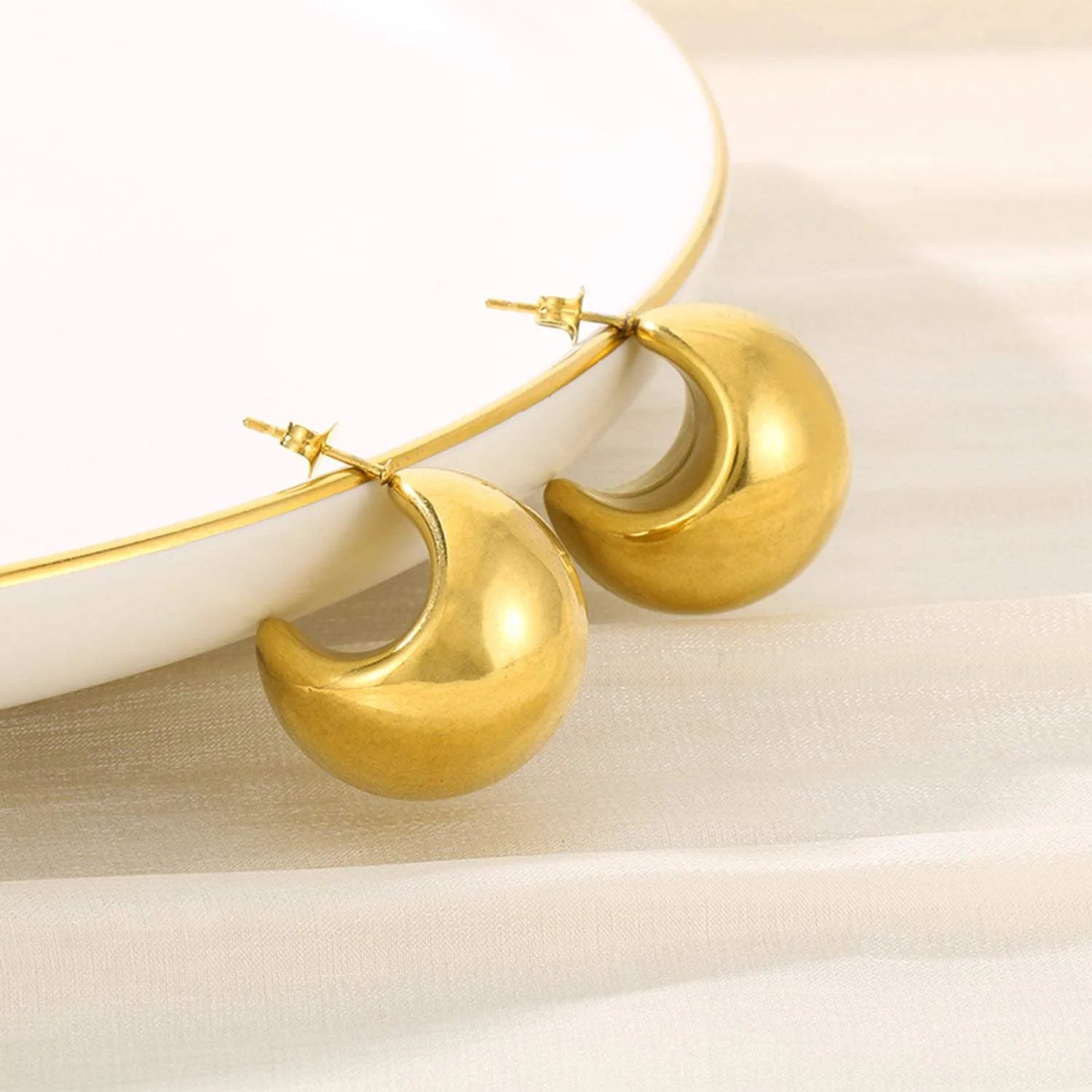 Stainless Steel Moon Shape Earrings Gold One Size Earrings - Tophatter Daily Deals