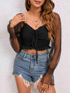 Drawstring Flounce Sleeve Cropped Top Blouses - Tophatter Daily Deals