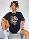 Round Neck Short Sleeve Graphic T-Shirt Black Women's T-Shirts - Tophatter Daily Deals