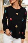 Flower Round Neck Balloon Sleeve Blouse - Tophatter Deals