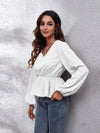 V-Neck Balloon Sleeve Peplum Blouse Blouses - Tophatter Daily Deals