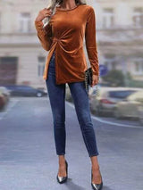 Twisted Slit Round Neck T-Shirt Women's T-Shirts - Tophatter Daily Deals