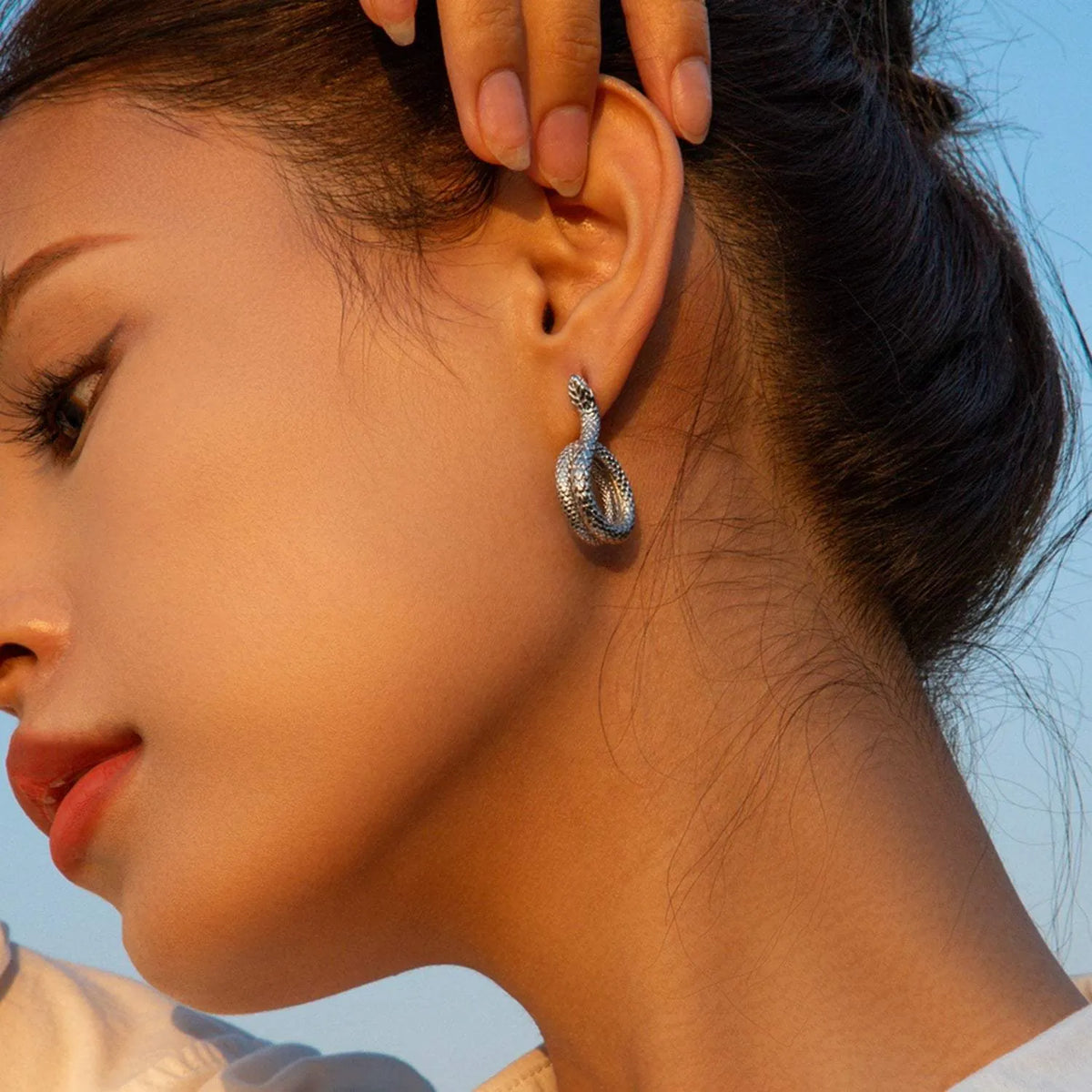 Stainless Steel Silver-Plated Snake Earrings Earrings - Tophatter Daily Deals