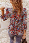 Printed Tie Neck Flounce Sleeve Top Blouses - Tophatter Daily Deals