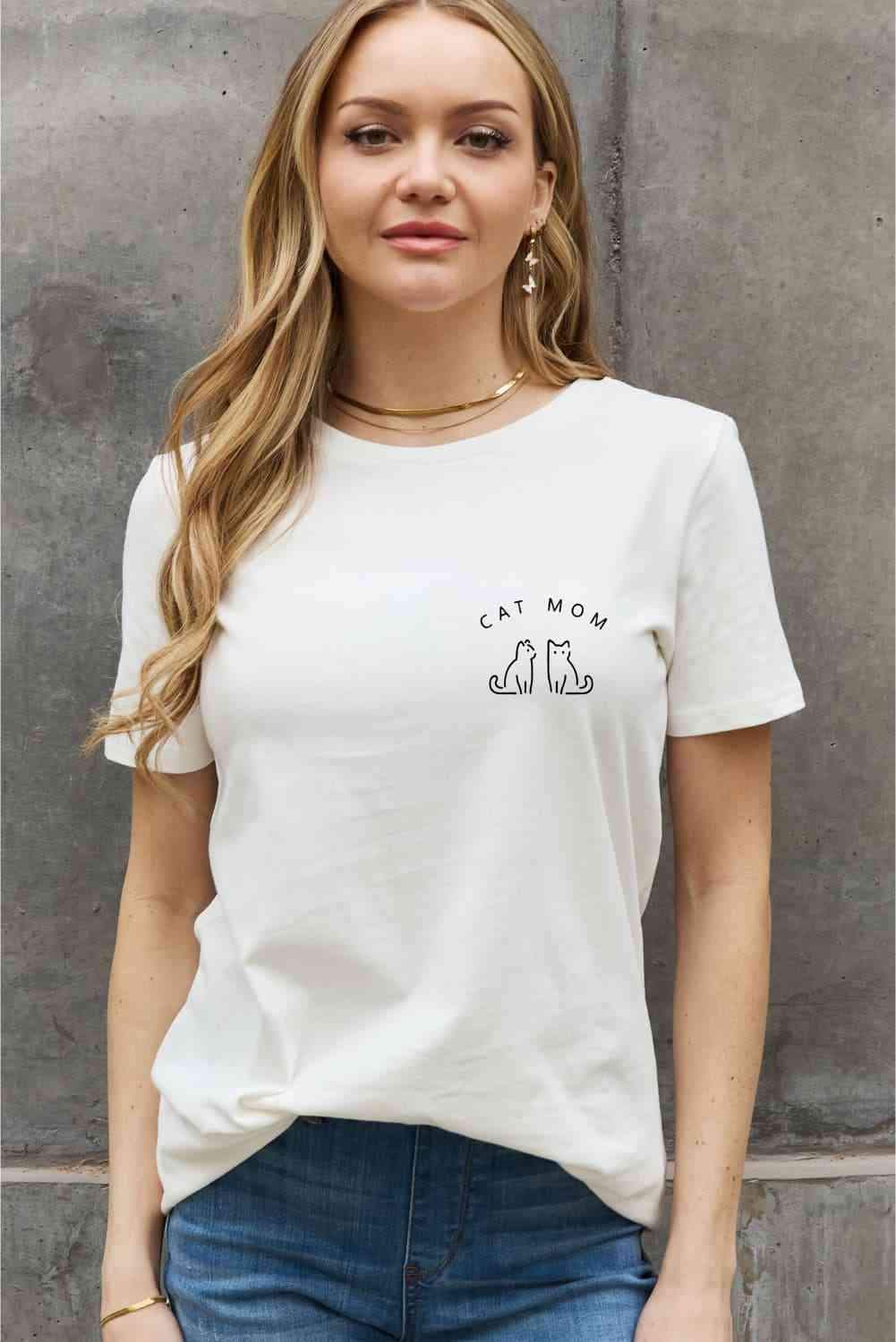 Simply Love Full Size CAT MOM Graphic Cotton Tee Women's T-Shirts - Tophatter Daily Deals