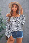 Printed Off-Shoulder Tied Balloon Sleeve Blouse Blouses - Tophatter Daily Deals