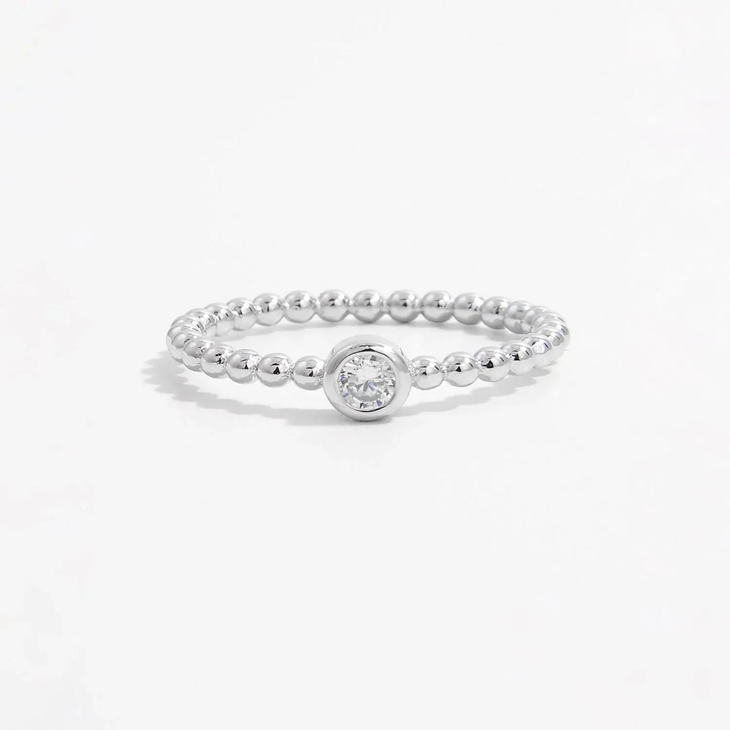 Zircon 925 Sterling Silver Bead Ring Silver Rings - Tophatter Daily Deals